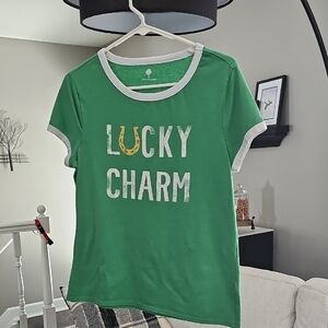 St. Patrick's Day Green And White Top T-shirt Lucky Charm Woman's M